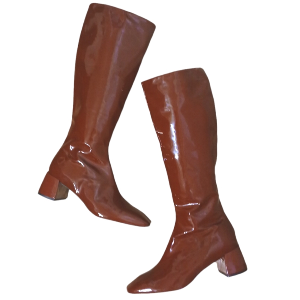 Italian Patent  Burgundy Knee High Block Heel Boots Women’s size …